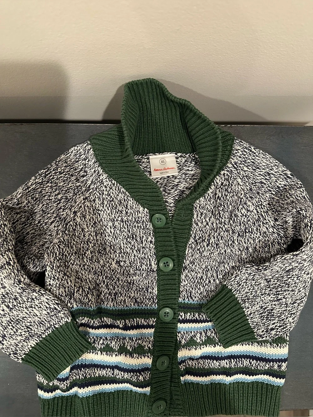 Hanna Andersson Green Ribbed Trim Knit Cardigan